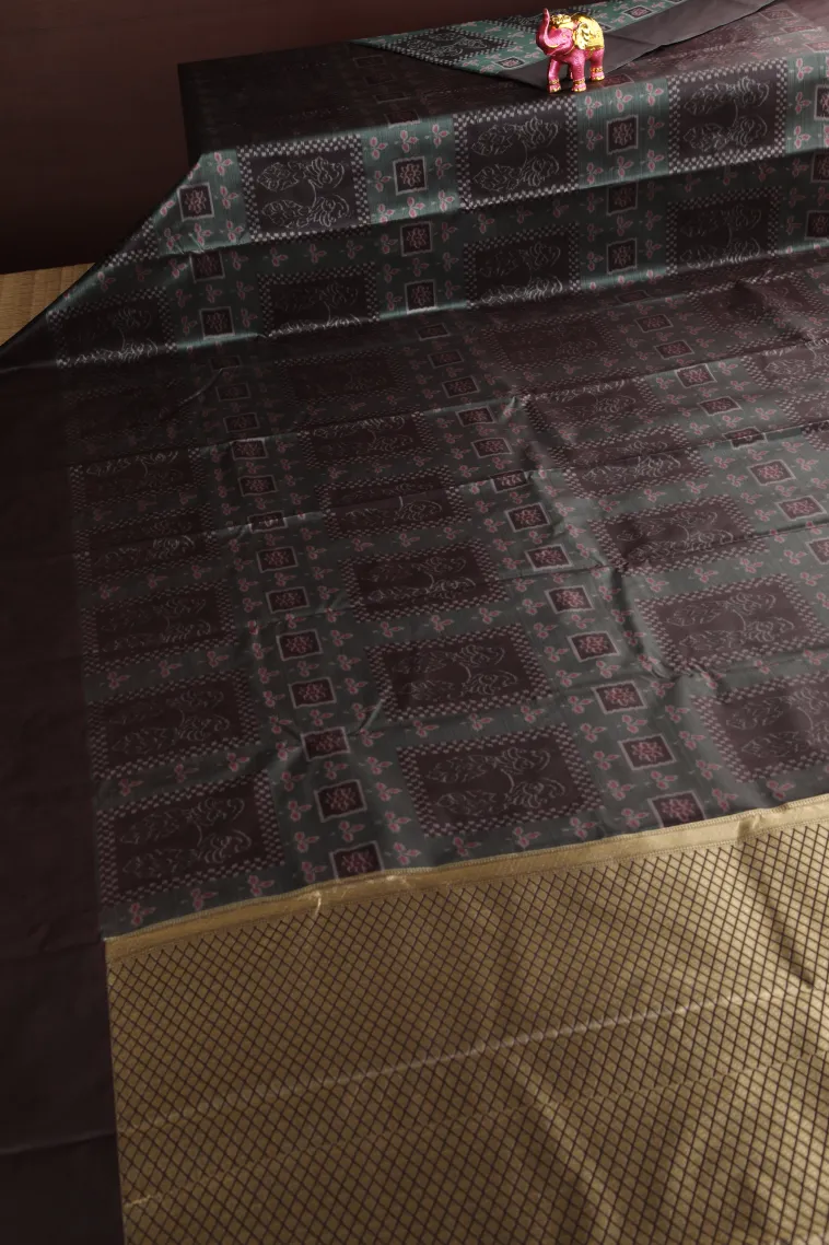 Chocolate Brown Soft Silk Sarees Without Zari With Peacock Motifs view 2