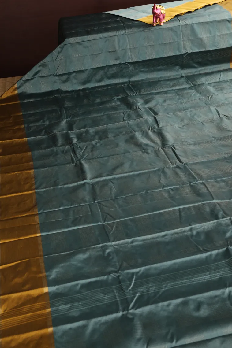 Stone Blue Arani Silk Sarees with Gold Zari Checks view 2