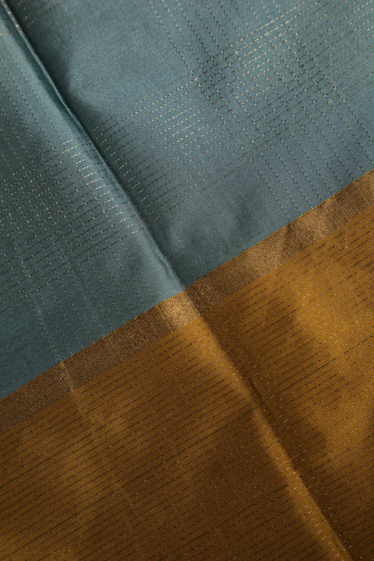 Stone Blue Arani Silk Sarees with Gold Zari Checks view 3