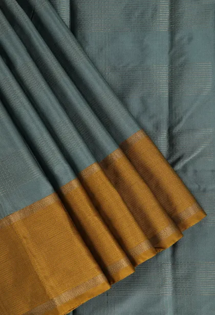 Stone Blue Arani Silk Sarees with Gold Zari Checks