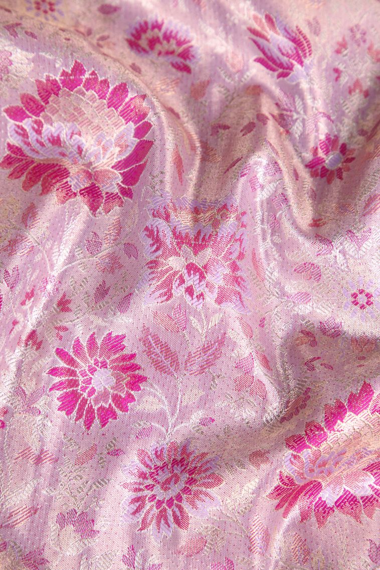 Blush Pink Apoorva Silk Sarees Gold And Silver Zari with Floral Patterns view 4