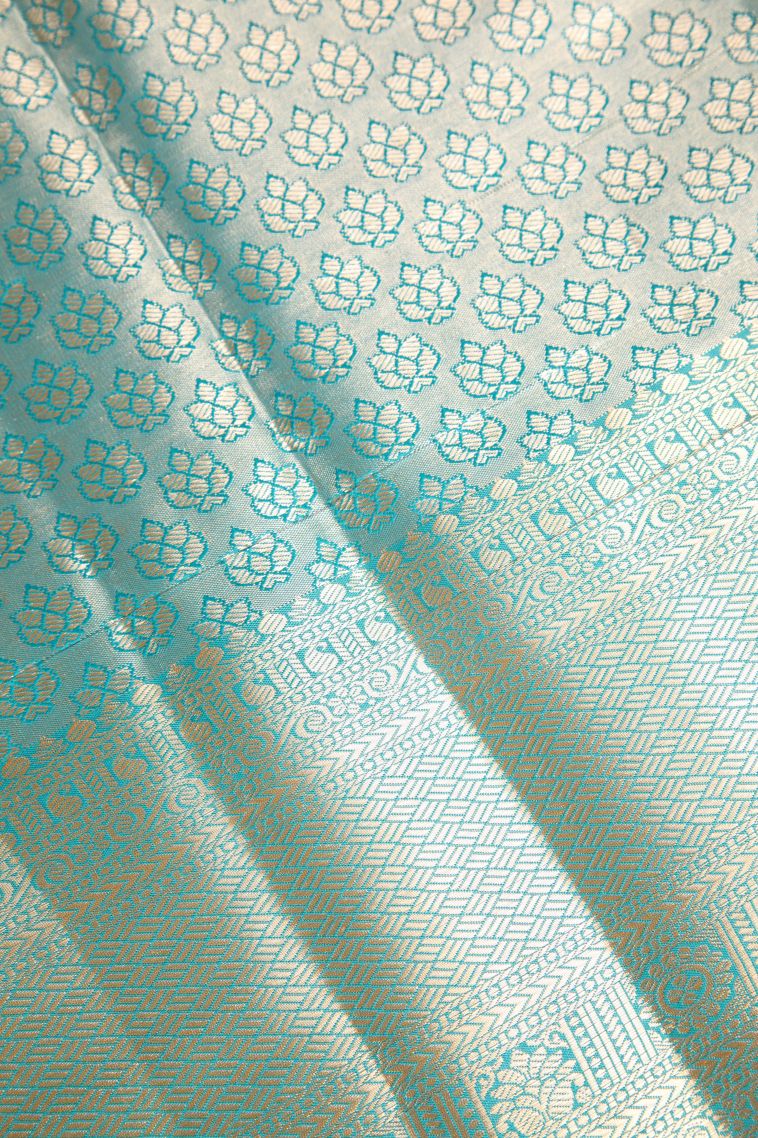 Lemon Yellow Apoorva Silk Sarees with Copper Zari Floral Patterns view 3