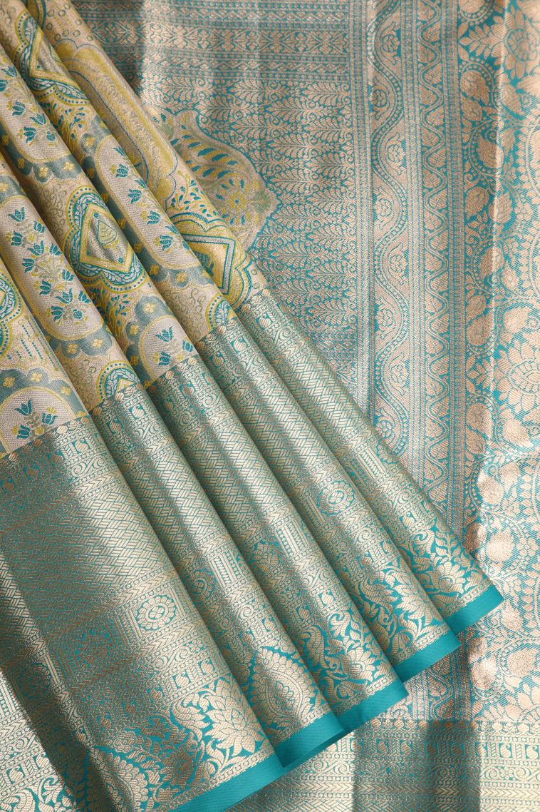 Lemon Yellow Apoorva Silk Sarees with Copper Zari Floral Patterns