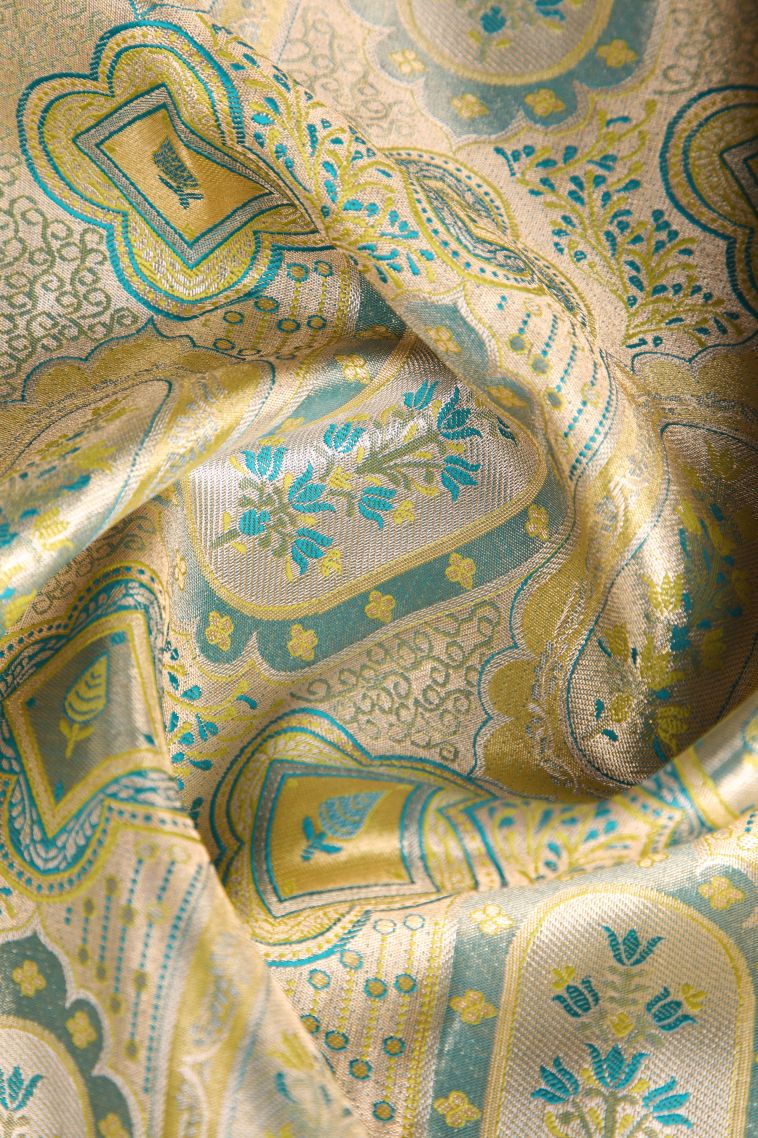 Lemon Yellow Apoorva Silk Sarees with Copper Zari Floral Patterns view 4