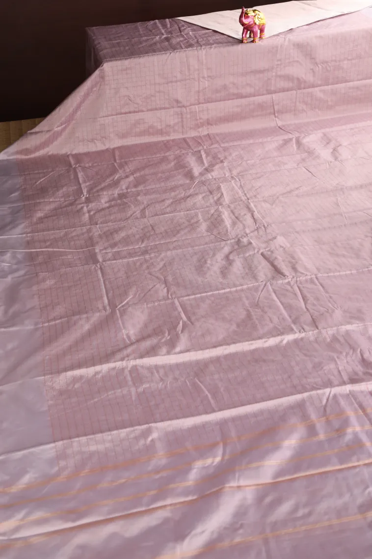 Crepe Pink Arani Silk Sarees with Gold Zari Checks view 2
