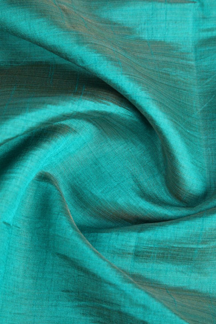 Teal Blue Raw Silk Sarees Gold Zari with Plain view 4