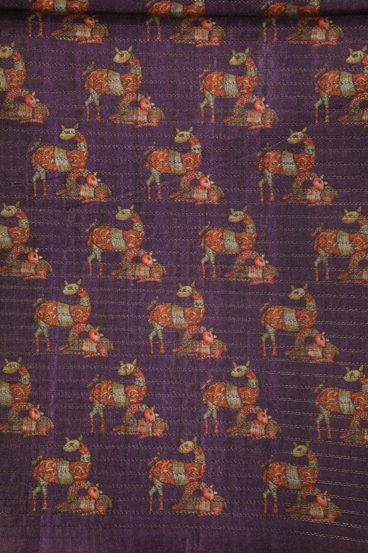 Bottle Green Tussar Saree Without Zari With Animal Mottif view 3