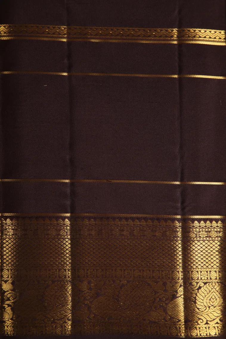 Fire Orange Kanchipuram Silk Sarees with Gold Zari Checks And Puttas view 3