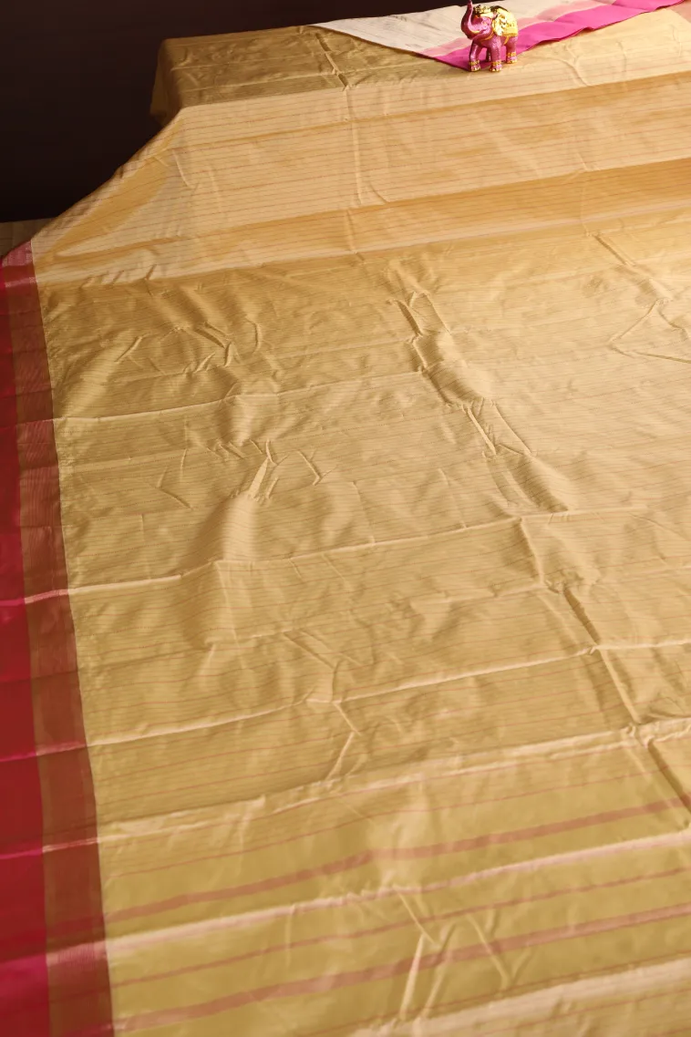Cookie Yellow Arani Silk Sarees with Gold Zari Stripes view 2