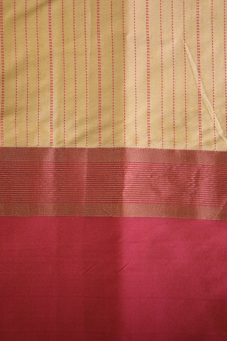 Cookie Yellow Arani Silk Sarees with Gold Zari Stripes view 3