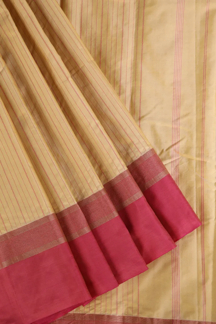 Cookie Yellow Arani Silk Sarees with Gold Zari Stripes
