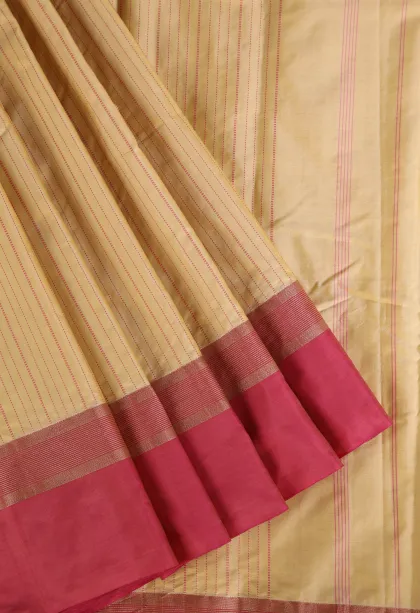 Cookie Yellow Arani Silk Sarees with Gold Zari Stripes