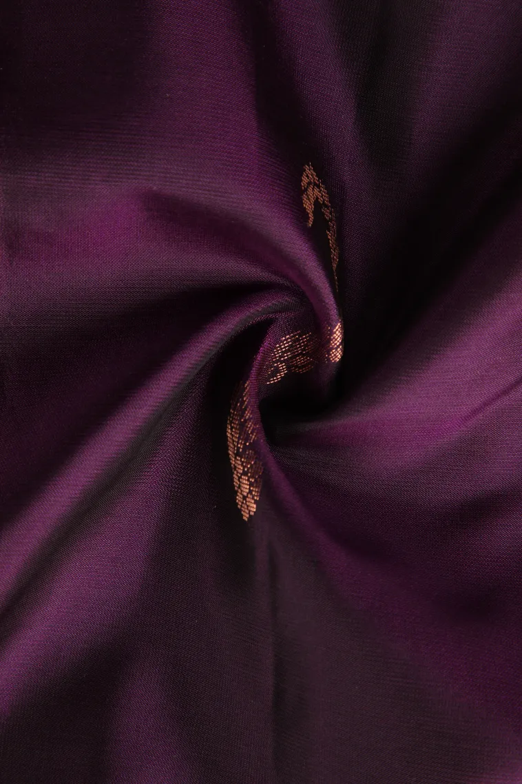 Grape Purple Soft Silk Saree with Copper Zari Straipes And Puttas view 4