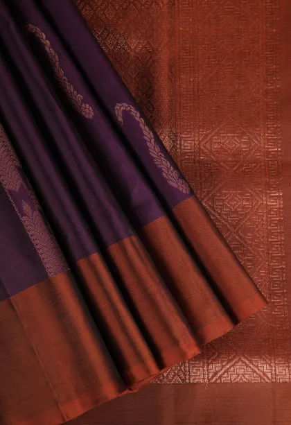 Grape Purple Soft Silk Saree with Copper Zari Straipes And Puttas
