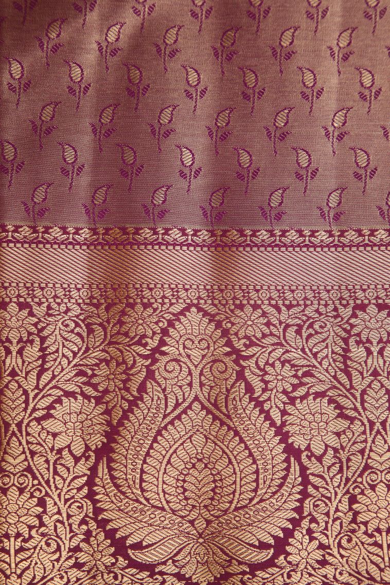 Vanilla Custard Yellow Apoorva Silk Sarees with Copper Zari Floral Patterns view 3
