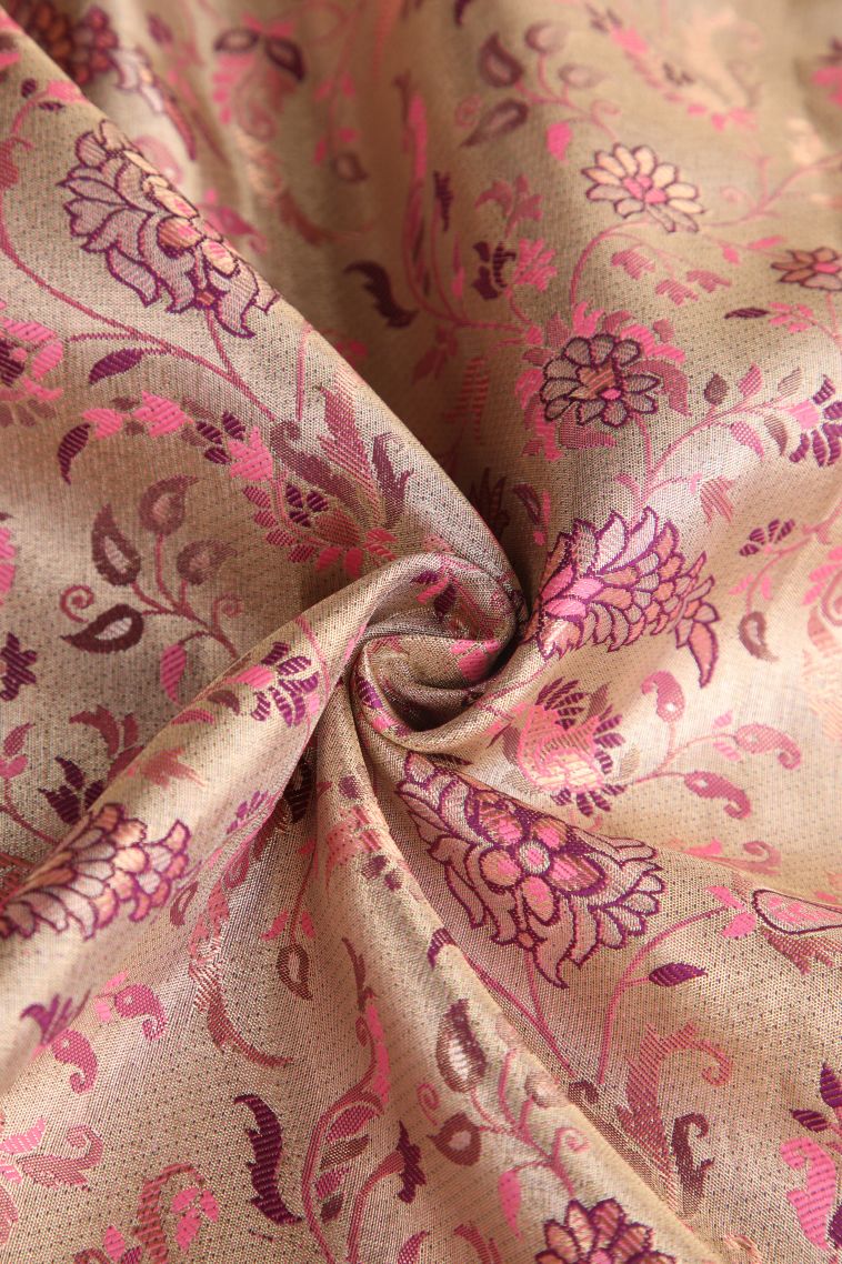 Vanilla Custard Yellow Apoorva Silk Sarees with Copper Zari Floral Patterns view 4