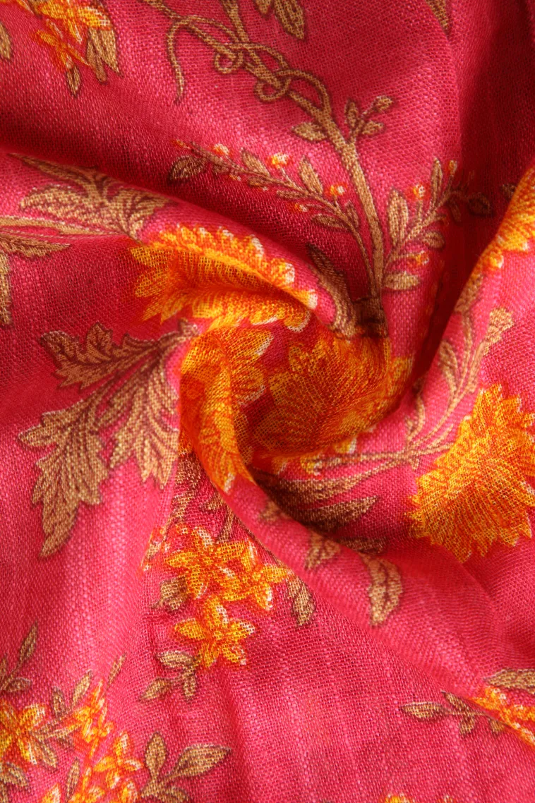 Punch Pink Linen Saree with Silver Zari Floral Patterns view 4