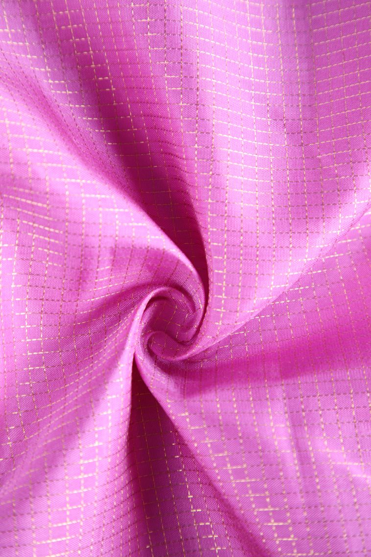 Lean Pink Kanchipuram Silk Sarees with Gold Zari Kolam Pattern view 4