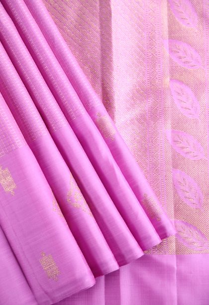 Lean Pink Kanchipuram Silk Sarees with Gold Zari Kolam Pattern