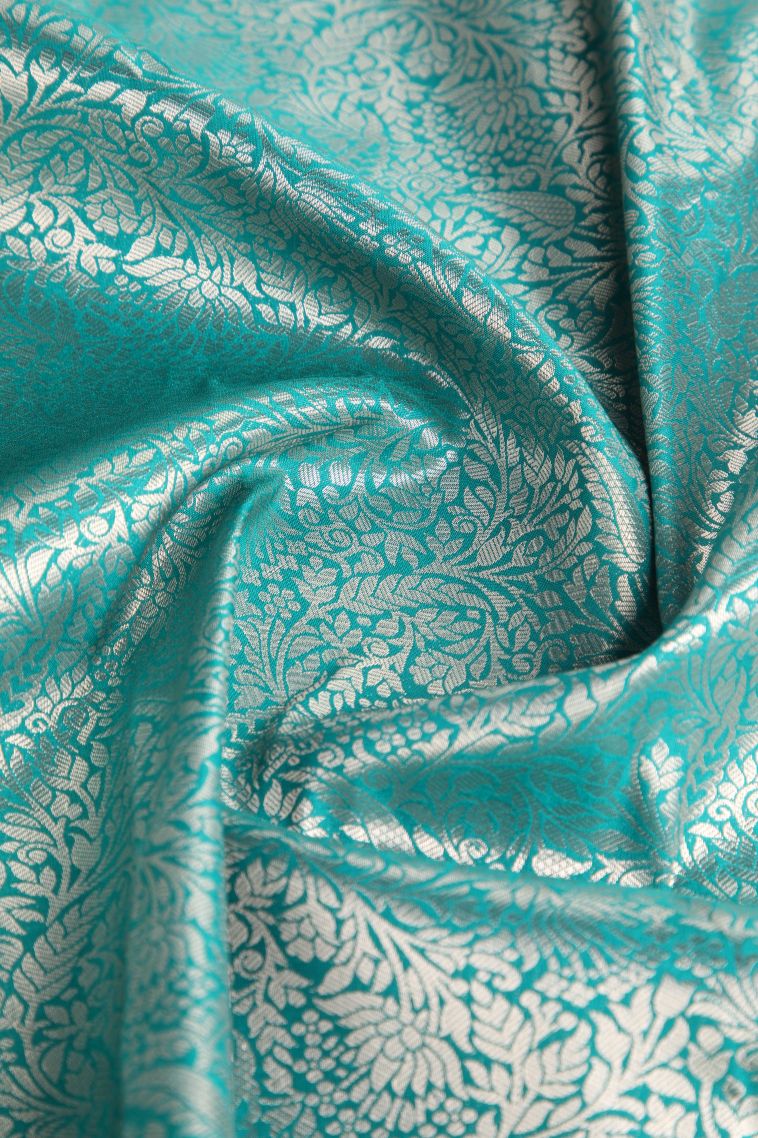 Sapphire Blue Apoorva Silk Sarees with Copper Zari Floral Puttas view 4
