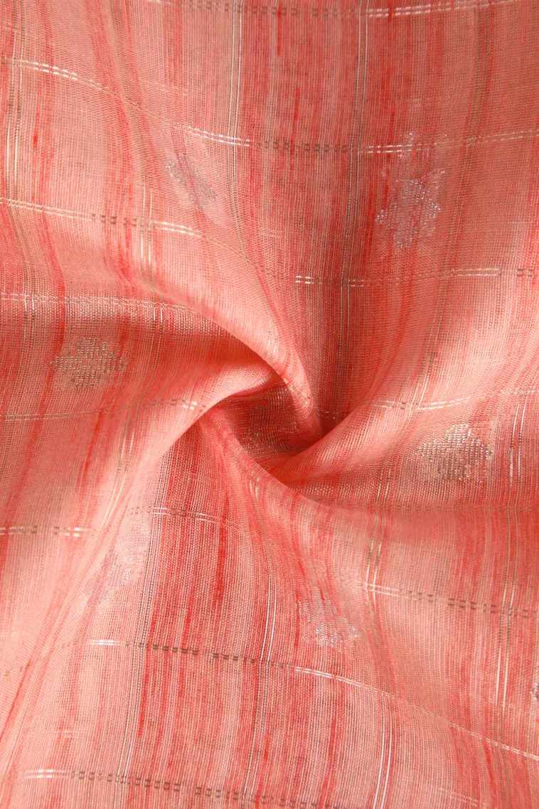 Peach Pink Raw Silk Sarees with Gold And Silver Zari Checks And Puttas view 4