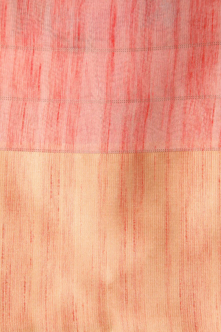 Peach Pink Raw Silk Sarees with Gold And Silver Zari Checks And Puttas view 3
