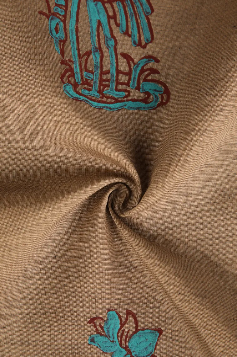 Tortilla Brown Poly Cotton Sarees Without Zari With Floral Puttas view 4