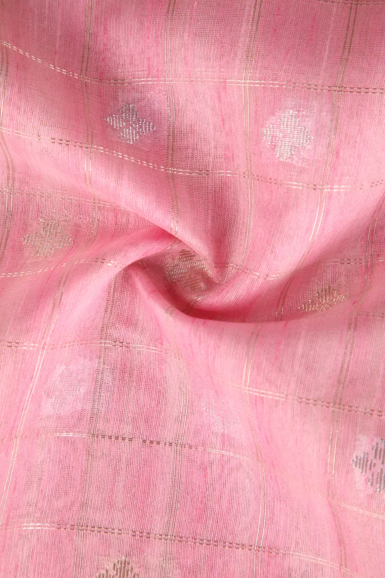 Lemonade Pink Raw Silk Sarees with Gold And Silver Zari Checks And Puttas view 4