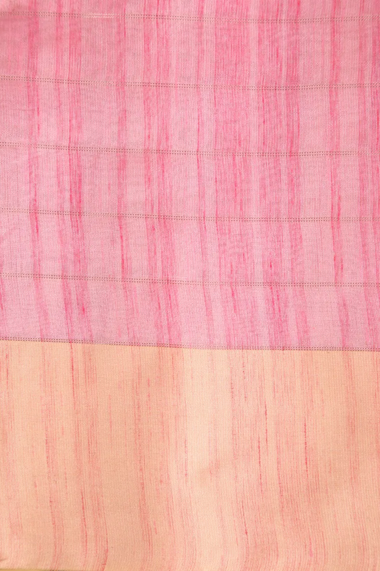 Lemonade Pink Raw Silk Sarees with Gold And Silver Zari Checks And Puttas view 3