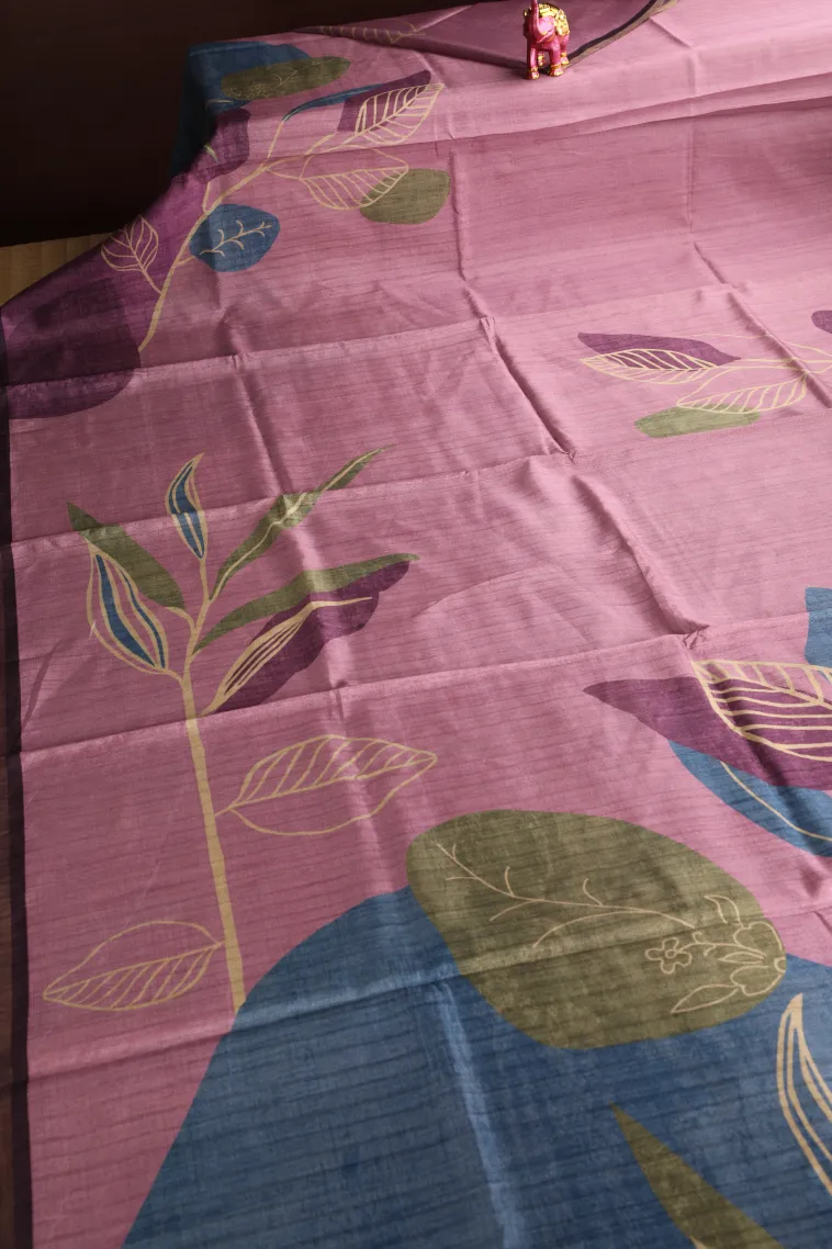 Lemonade Pink Raw Silk Sarees Without Zari With Floral Patterns view 2