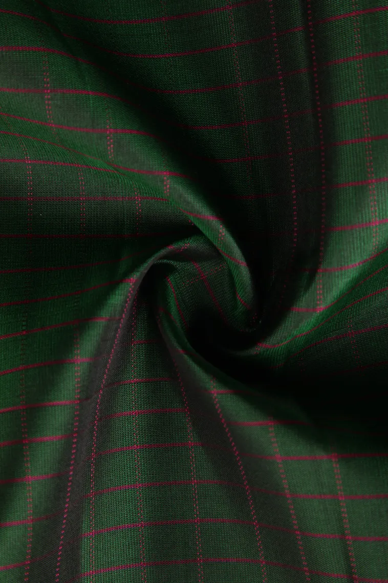 Bottle Green Soft Silk Saree with Silver Zari Checks view 4