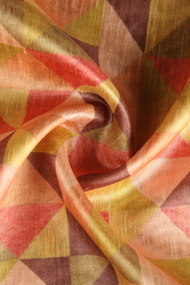 Salmon Pink Jute Sarees Without Zari With Geometric Shapes view 4