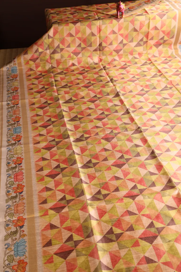 Salmon Pink Jute Sarees Without Zari With Geometric Shapes view 2