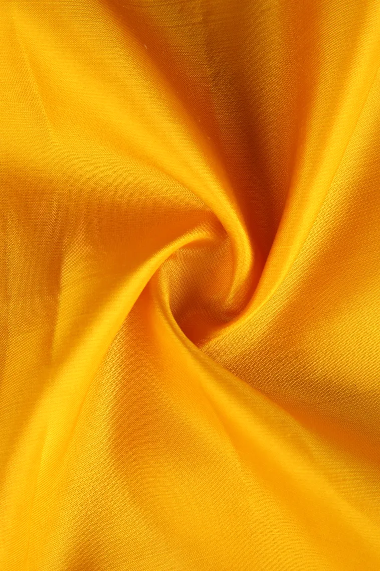 Lemon Yellow Soft Silk Saree with Copper And Silver Zari Tree Mottif view 4