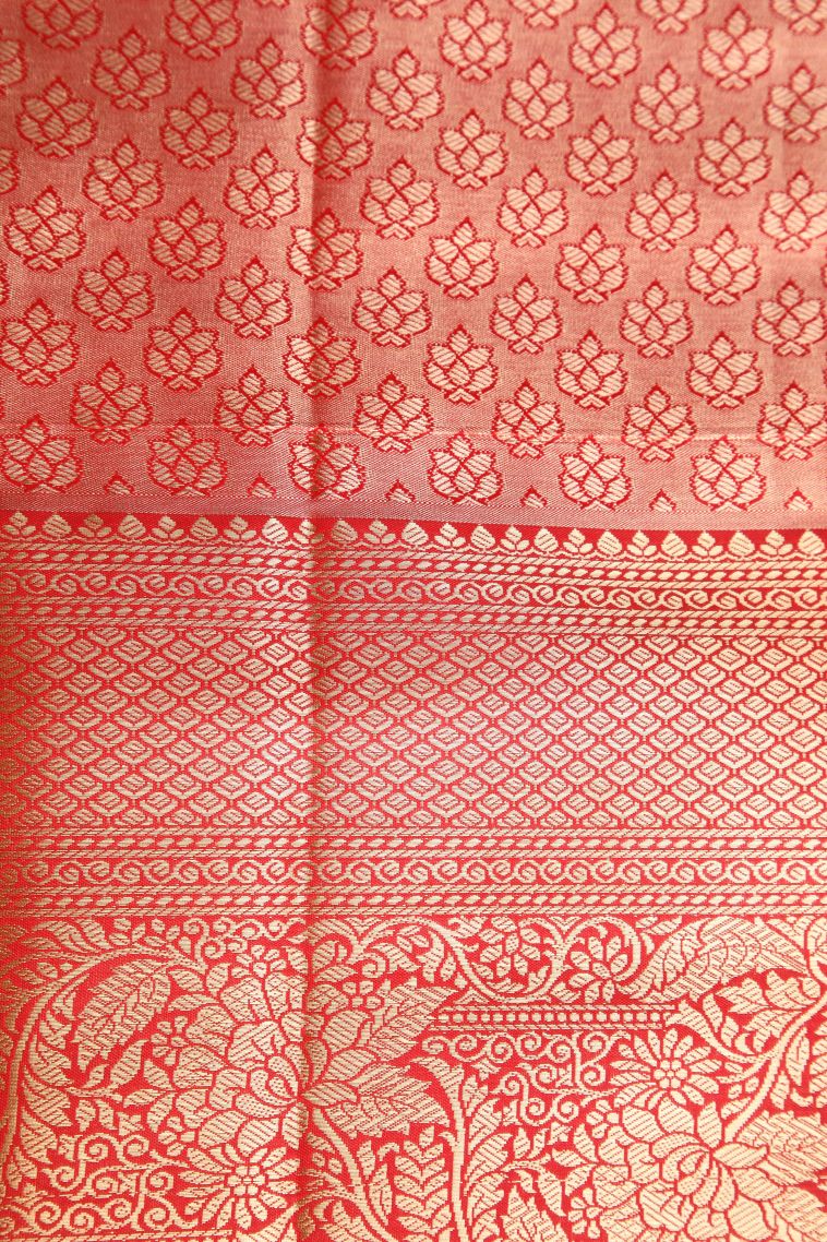 Gold Apoorva Silk Sarees with Copper Zari Floral Patterns view 3