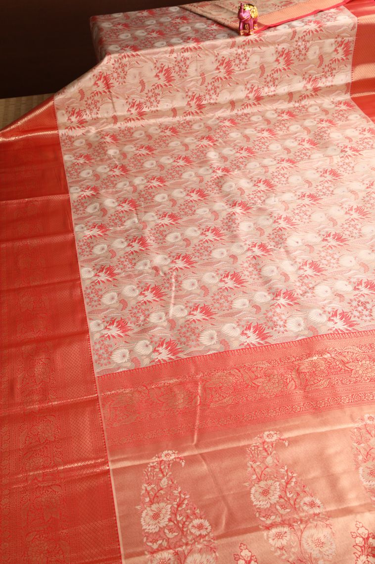 Gold Apoorva Silk Sarees with Copper Zari Floral Patterns view 2