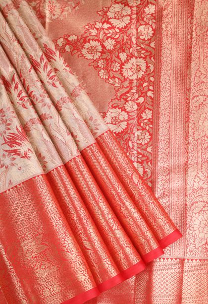 Gold Apoorva Silk Sarees with Copper Zari Floral Patterns