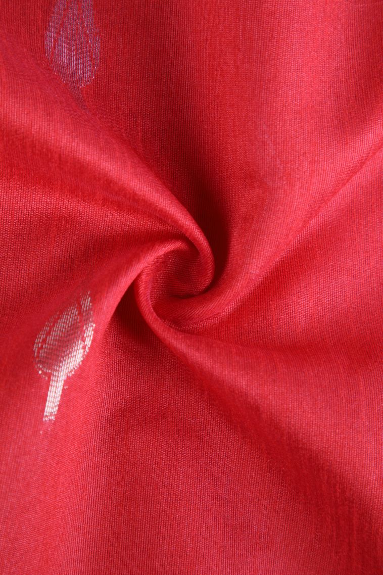 Candy Red Raw Silk Sarees with Copper Zari Puttas view 4
