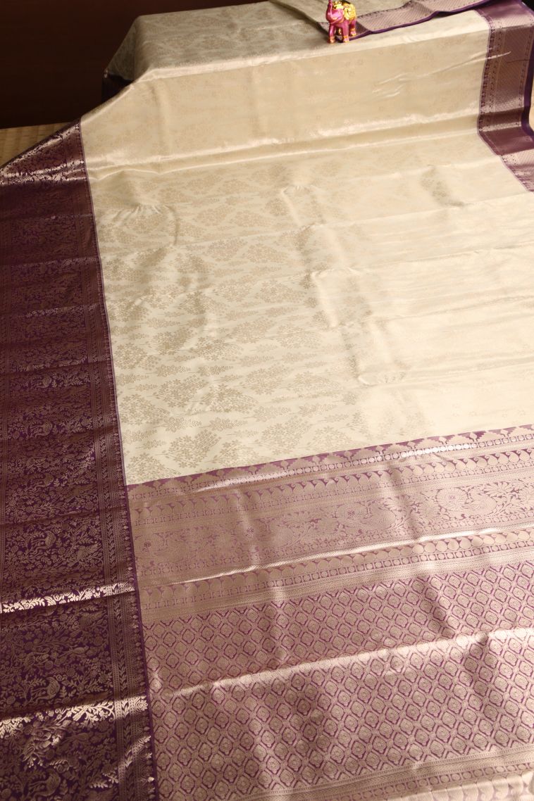 Cookie Yellow Apoorva Silk Sarees with Copper Zari Floral Patterns view 2