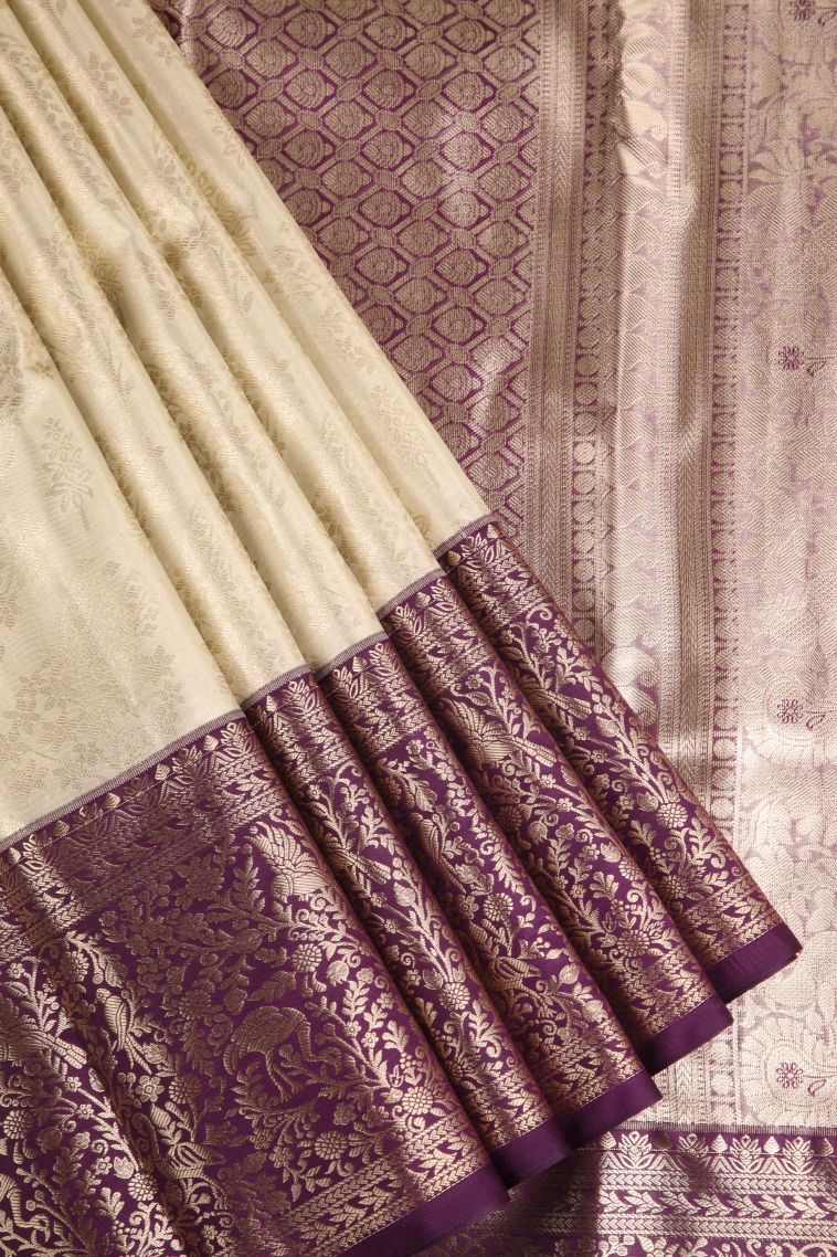 Cookie Yellow Apoorva Silk Sarees with Copper Zari Floral Patterns