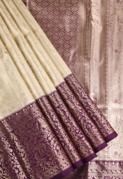 Cookie Yellow Apoorva Silk Sarees with Copper Zari Floral Patterns