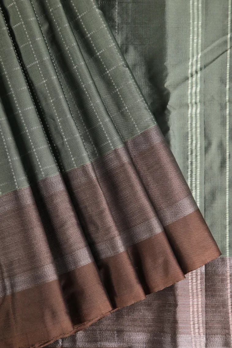 Pistachio Green Arani Silk Sarees with Silver Zari Checks