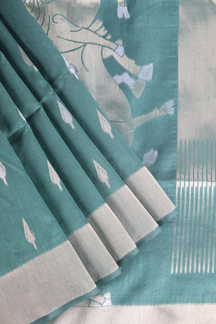Bottle Green Raw Silk Sarees with Copper Zari Puttas