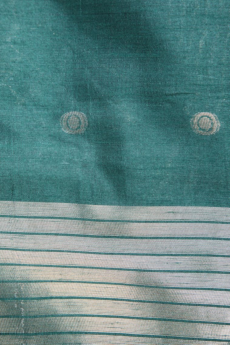 Bottle Green Raw Silk Sarees with Copper Zari Puttas view 3