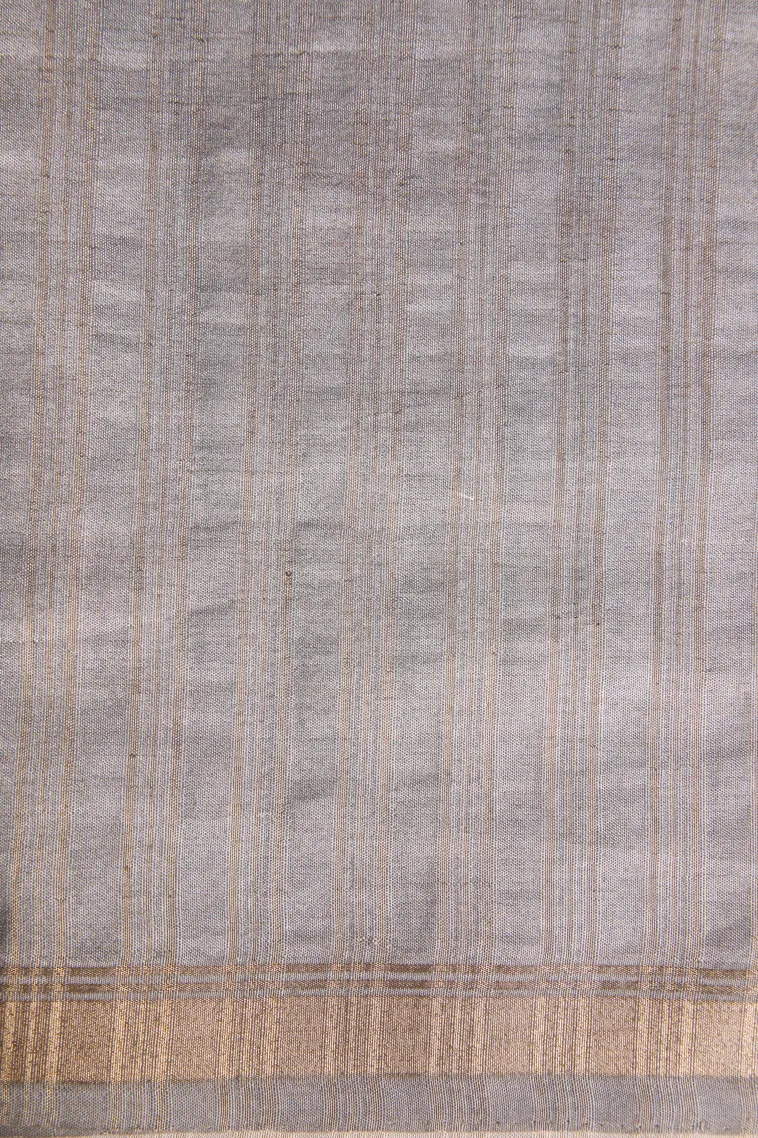 Gray Black Jute Sarees Without Zari With Floral Patterns view 3