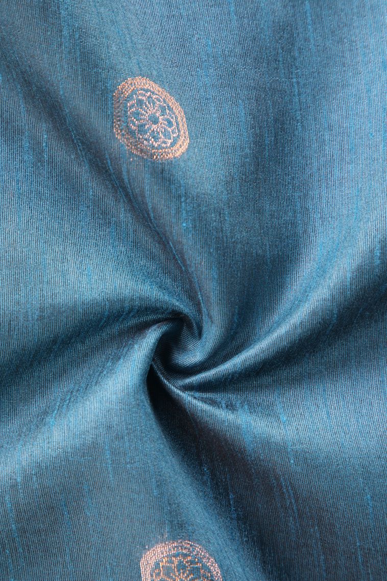 Cerulean Blue Raw Silk Sarees with Gold And Silver Zari Puttas view 4