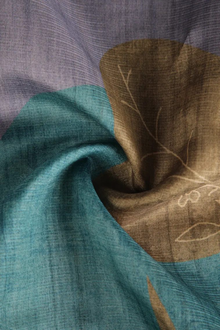 Slate Blue Raw Silk Sarees Without Zari With Floral Patterns view 4