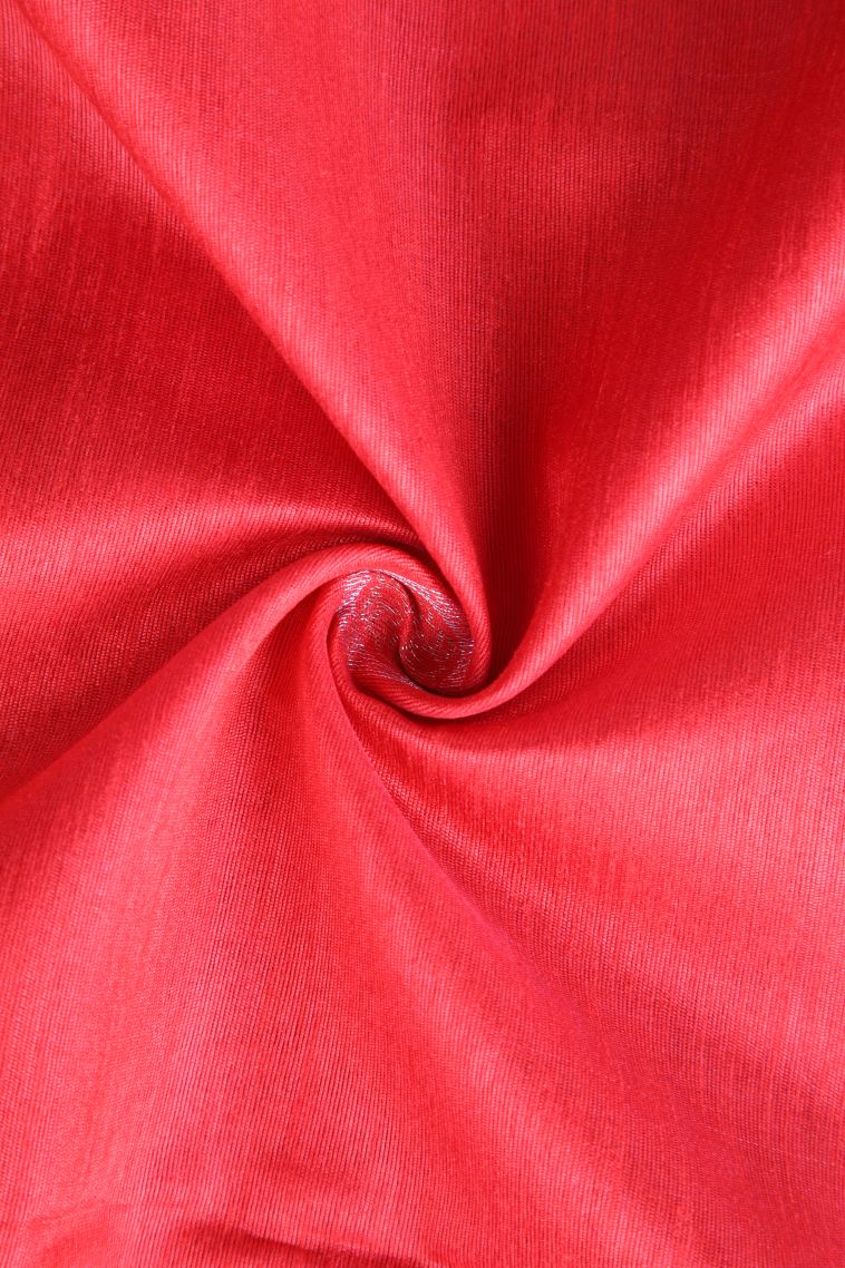 Candy Red Raw Silk Sarees with Gold And Silver Zari Puttas view 4