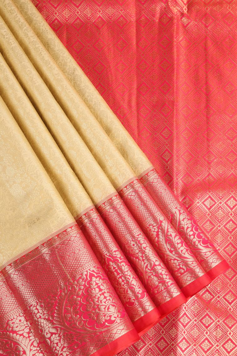 Shortbread Yellow Apoorva Silk Sarees with Copper Zari Floral Patterns view 1