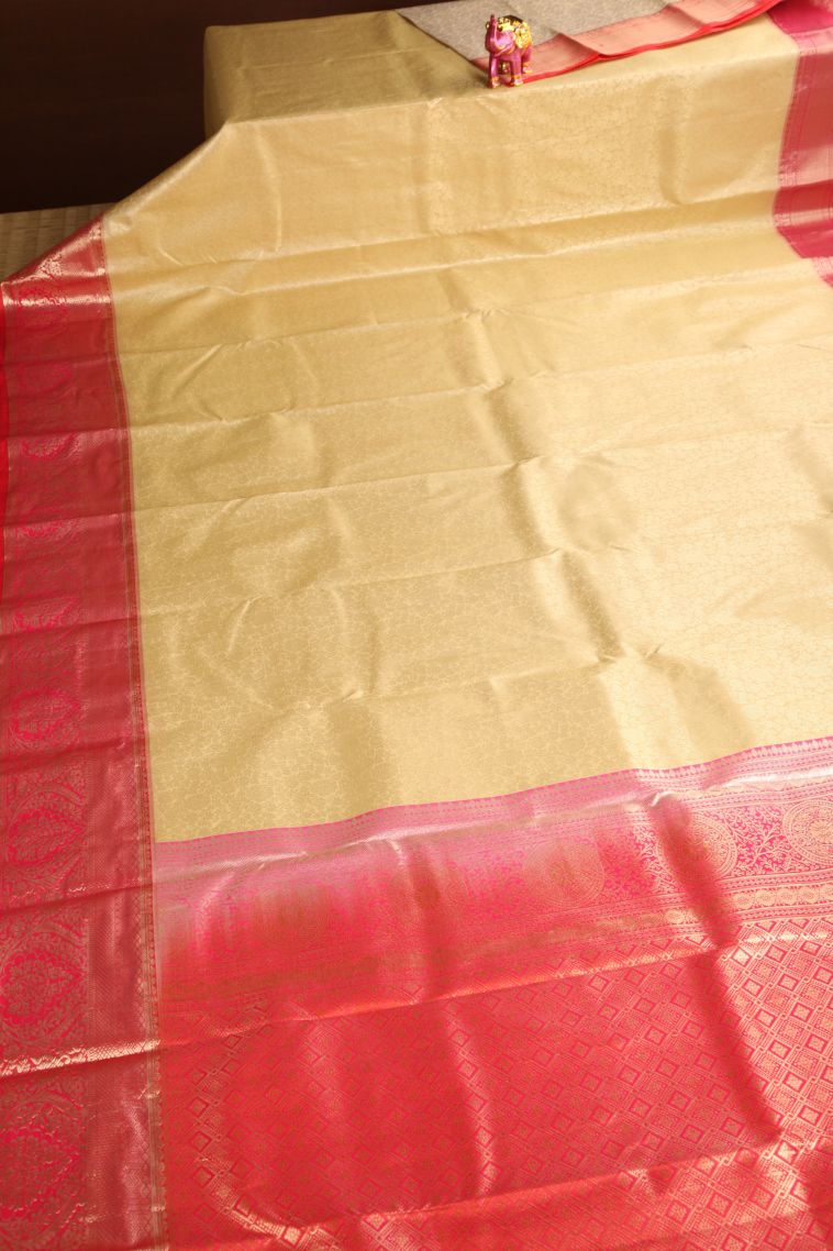 Shortbread Yellow Apoorva Silk Sarees with Copper Zari Floral Patterns view 2